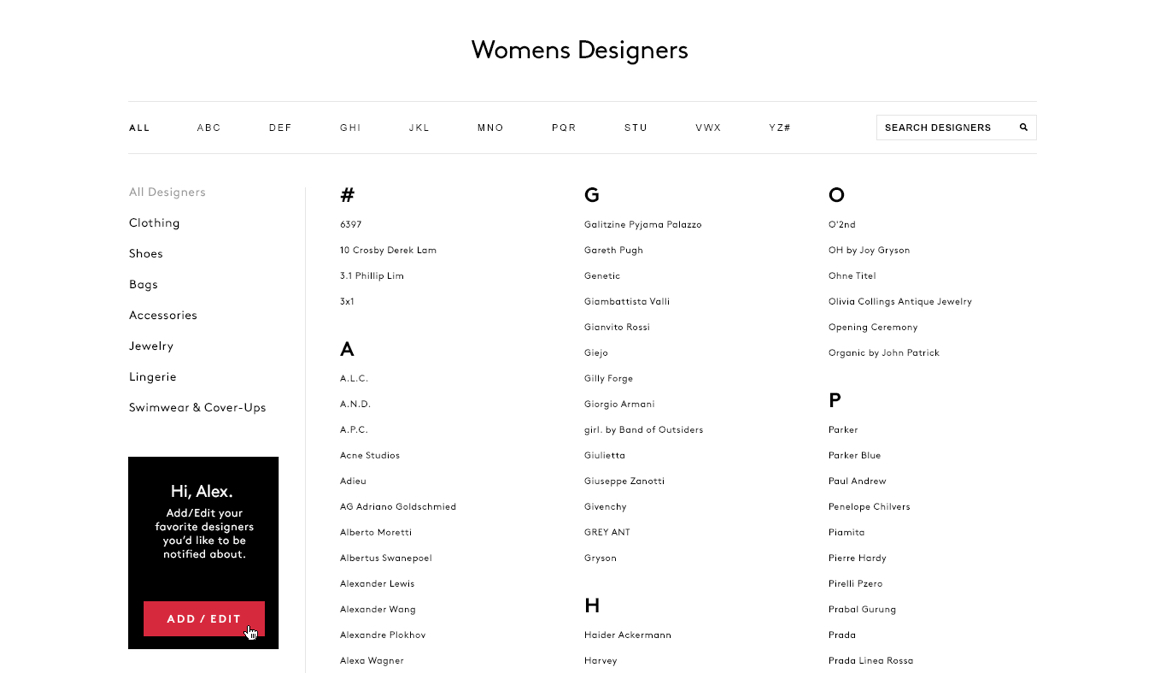 Barneys Warehouse website designer index