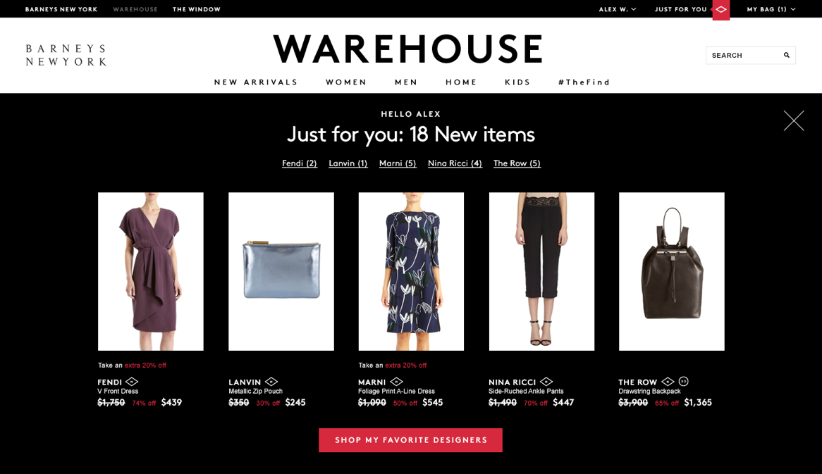 Barneys Warehouse website homepage account