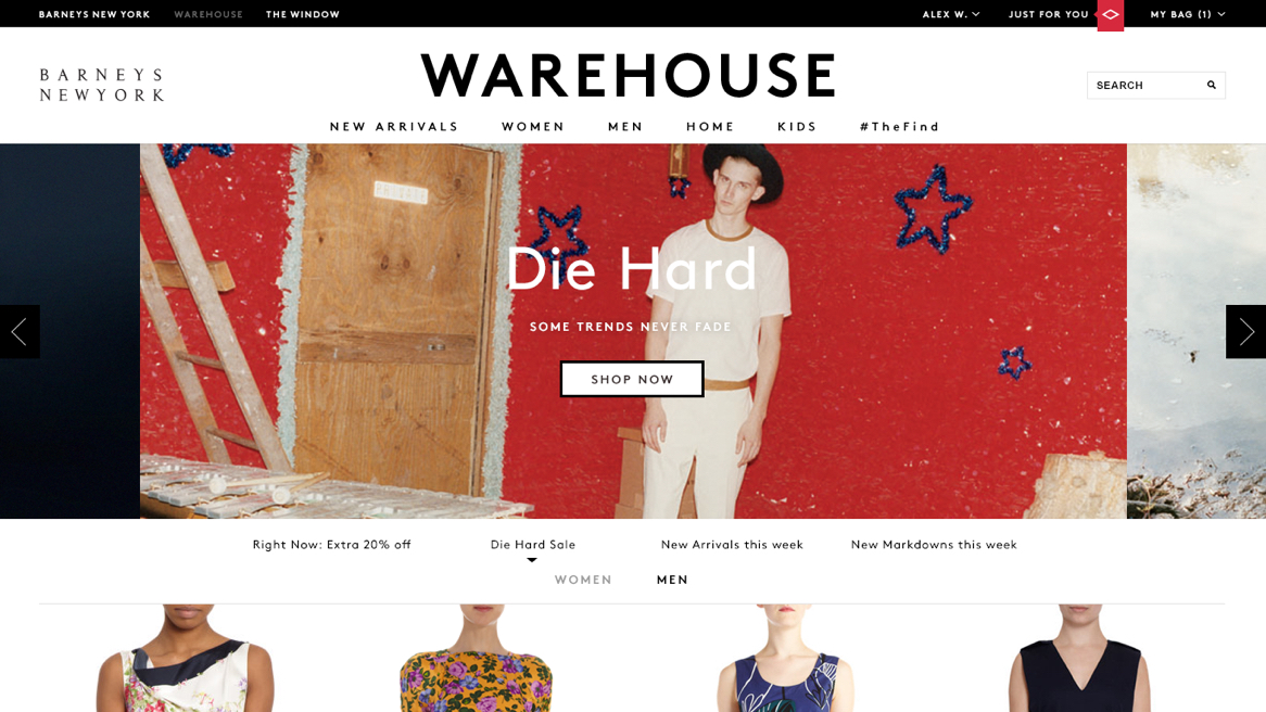 Barneys Warehouse website homepage