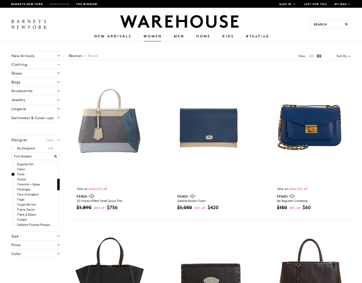 Barneys Warehouse website product listings page