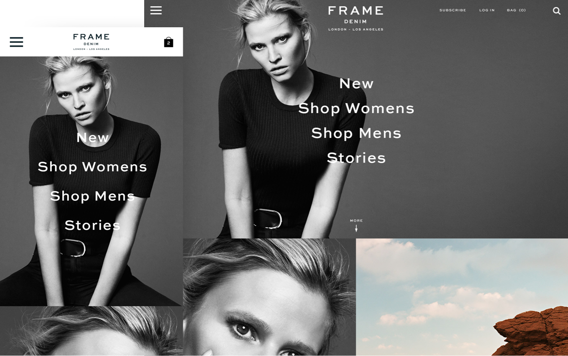 Frame Denim website homepage responsive screens