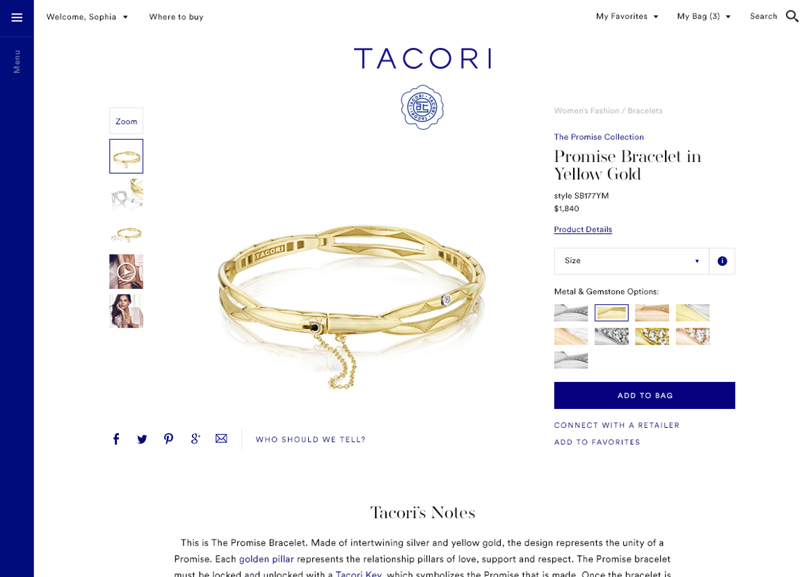 Tacori website product detail page